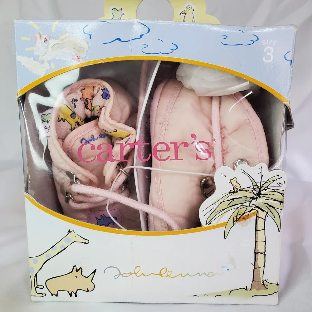 New Vintage Carter's John‎ Lennon Size 3 Pink Boots Shoes Baby Girls Animal